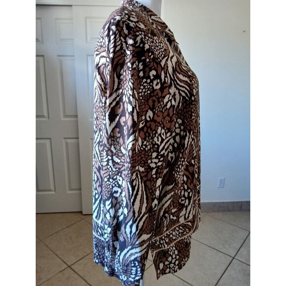 BonWorth Womens XL Button Up Blouse Long Sleeve Brown Black Animal Print Classic - Picture 4 of 15